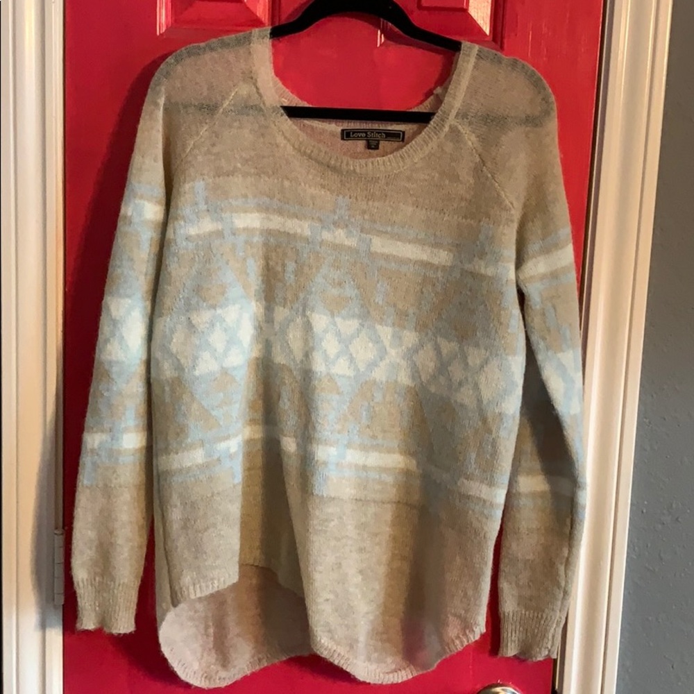 Blue and Beige High Low Sweater
